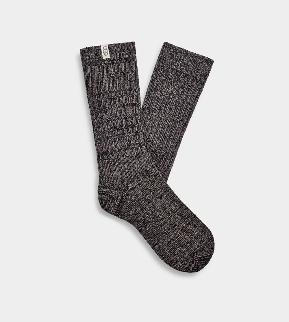 Ugg Sock Womens - Ugg Rib Knit Slouchy Crew Grey / Black - 863BVCDPH